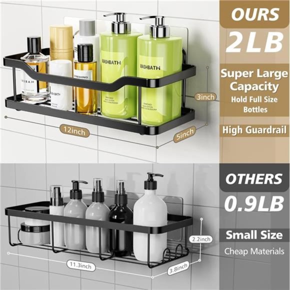 Shower Caddy, 2-Pack Adhesive Shower Organizer, No Drilling Rustproof - Picture 2 of 8